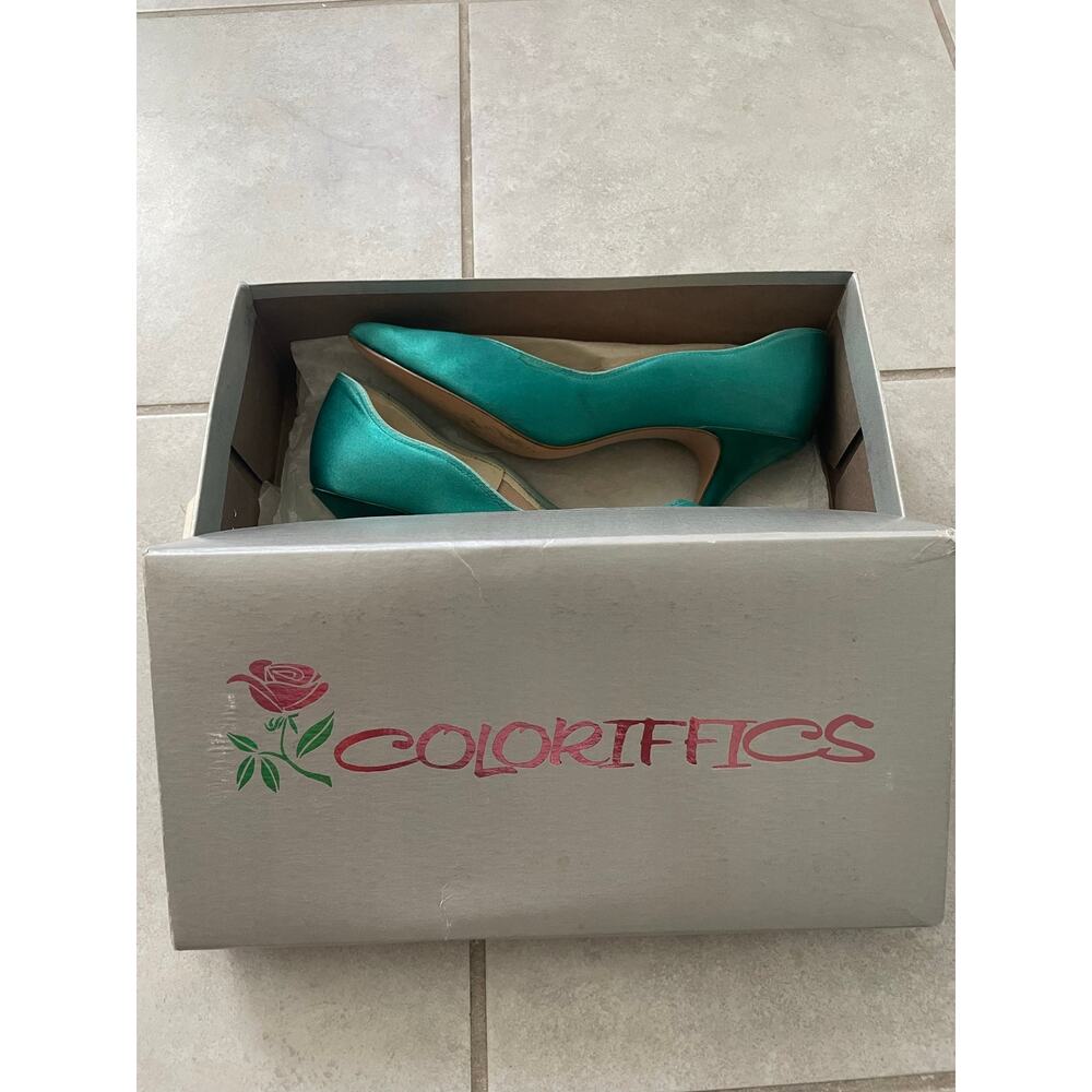 Vintage Coloriffics Emerald Green Satin Pumps Heels Size 6 - Picture 7 of 8